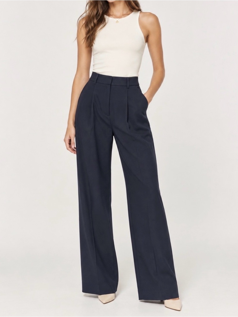 Abercrombie & Fitch Sloane Tailored Wide Leg Pants Trouser Navy Blue Womens 25/0